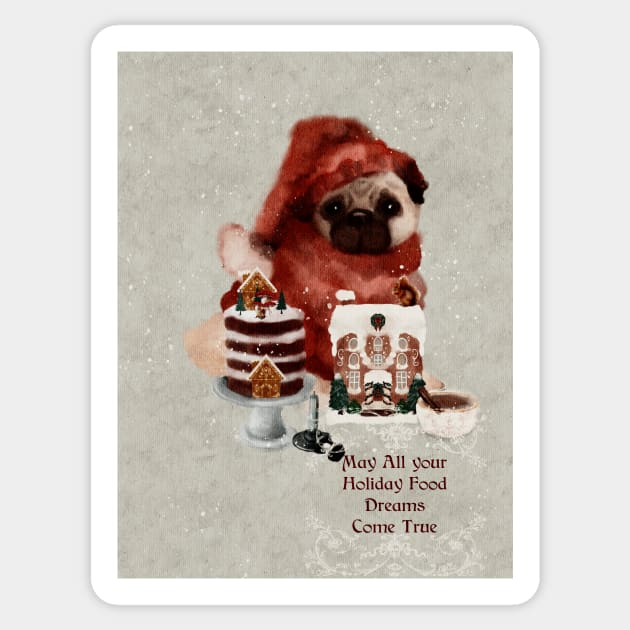 Pug Life| Winter Fawn Pug Decides Between Two Gingerbread Houses| Funny Christmas Quote Sticker by penandbea